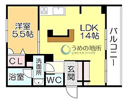 モンレーヴ本町A 201 ｜ 福岡県久留米市本町（賃貸マンション1LDK・2階・46.26㎡） その2