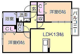 セジュールシャンスIII 205 ｜ 福岡県久留米市荒木町白口（賃貸アパート2LDK・2階・57.93㎡） その2