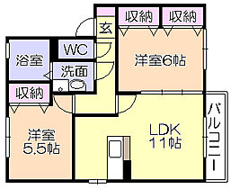 クレセントコートB棟 205 ｜ 福岡県八女郡広川町大字吉常（賃貸アパート2LDK・2階・55.45㎡） その2