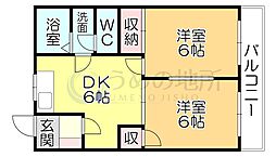 オーシャンハイツ広川 301 3階2DKの間取り