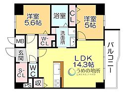 GOTOビルディング 2LDKの間取図画像