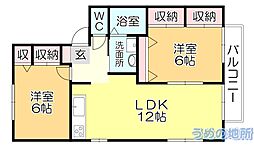 フリーデン安居野G 2LDKの間取図画像