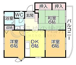 フォンテーヌ宮ノ陣B 3DKの間取図画像