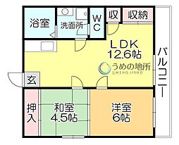 アテイン広川 2LDKの間取図画像
