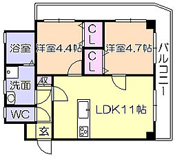 組坂ビル8 2LDKの間取図画像