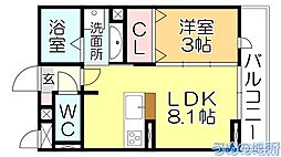 カスティーヨ 1LDKの間取図画像