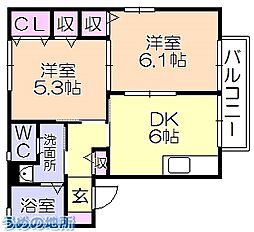 グランシャリオ小森野B 2DKの間取図画像