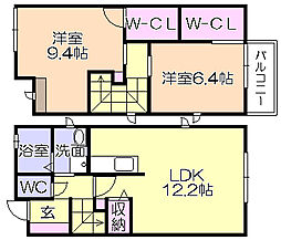 ヴィルヌーブ諏訪野K棟 2LDKの間取図画像