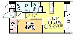 S-RESIDENCEMUTSUMONabreastI 1LDKの間取図画像