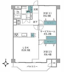 京王大和マンション 2SLDKの間取図画像