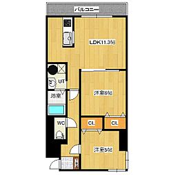 ソシオ山下通り 5階2LDKの間取り
