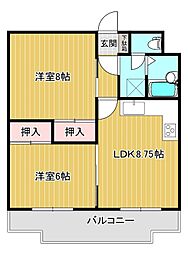 ハイリッチプラザ美芳 2DKの間取図画像