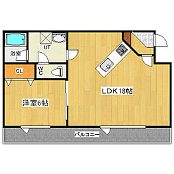 パセオさいわい 1LDKの間取図画像