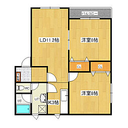 カームライフ北進-2 2LDKの間取図画像