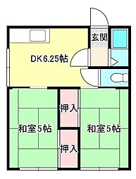 葵ハイツ 2DKの間取図画像