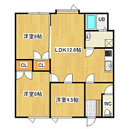 コーポ高栄 3LDKの間取図画像