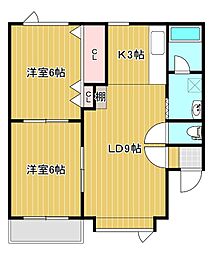 チューリップハイツ 2LDKの間取図画像