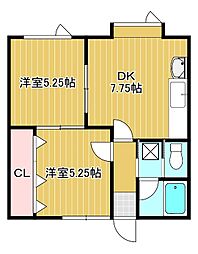 クリスタルハイツ 2DKの間取図画像