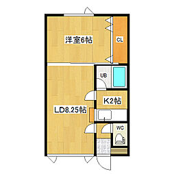 メイプルハウスA 1LDKの間取図画像