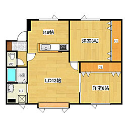 クオーレ清見 2LDKの間取図画像