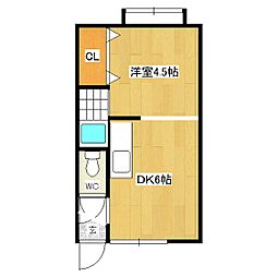 NorthWest 1DKの間取図画像