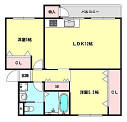 鶴甲コーポ26号館 2LDKの間取図画像