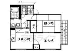エトワール祝園　Ａ棟 1階2DKの間取り