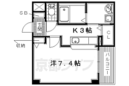 プリマベーラくずは 2階1Kの間取り