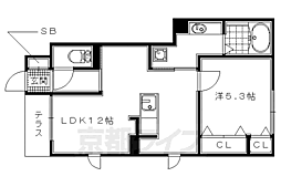 エスタシオンくずは台場 1階1LDKの間取り