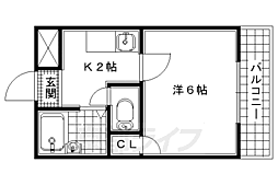 セゾン田辺 1階1Kの間取り