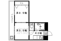 エクセル田辺 3階2Kの間取り