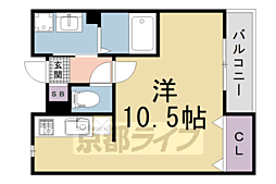 カーサプラシード 1Kの間取図画像