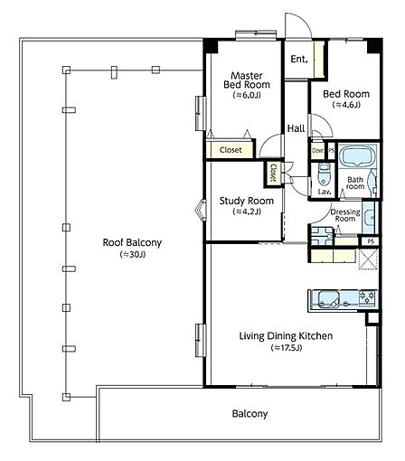 3LDK、価格6180万円、専有面積69.61m2、バルコニー面積17.01m2 和室を書斎に造作 ※イメージです。