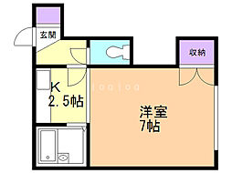 ヒュース北19B 1Kの間取図画像