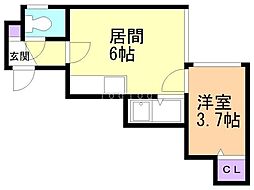 プラザインN14A 1DKの間取図画像