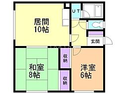開ハイツC 2LDKの間取図画像