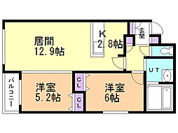 ヴィエルジュ北8条 3階2LDKの間取り