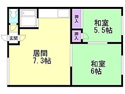 シティハイムF95 2DKの間取図画像