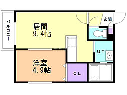 トルペ環状通東 1LDKの間取図画像