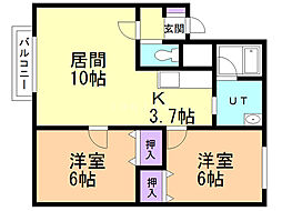 グレーハウスB 2LDKの間取図画像