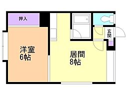 コーポリバーストーン45 1LDKの間取図画像