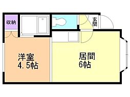 パステルコート 1DKの間取図画像