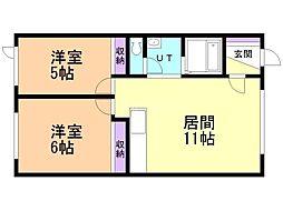 東栄ハイツ44 2LDKの間取図画像