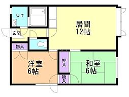 ノースウェスト19 2LDKの間取図画像