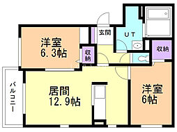 グラーツィア 2LDKの間取図画像