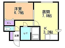 リバティMew・E 1LDKの間取図画像