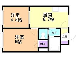 ニューロード35 2DKの間取図画像
