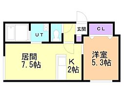 シリウス環状通東 1LDKの間取図画像