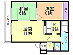 サンフラワー元町 2LDKの間取図画像