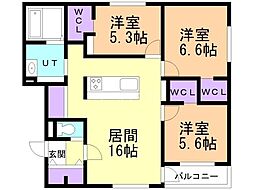 札幌市東区中沼西二条1丁目アパート 3LDKの間取図画像